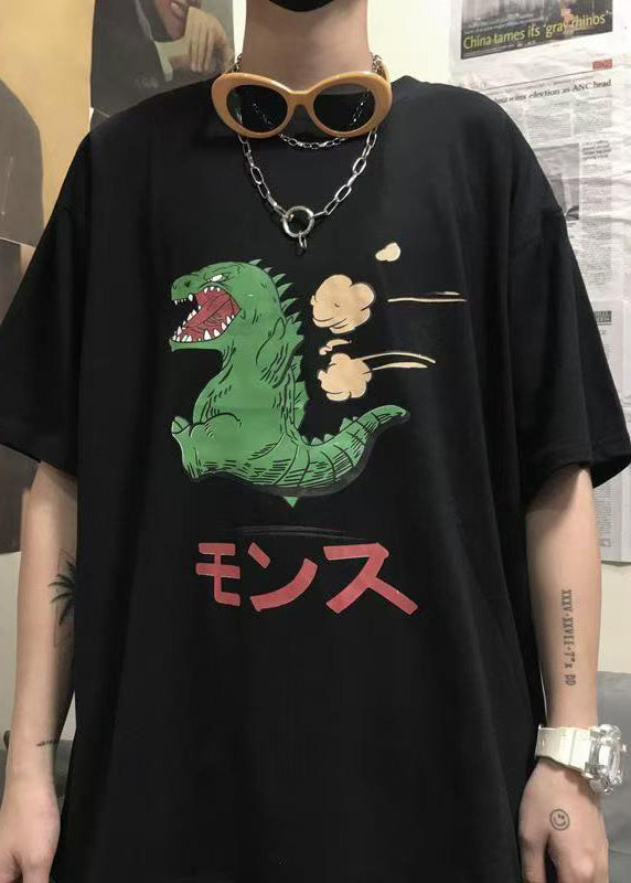 Mens Cozy Simple Graphic Summer Black Tees Cotton Print FashionChic