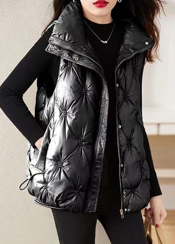 Simple Black Stand Collar Pockets Fine Cotton Filled Waistcoat Winter RK015 ABC