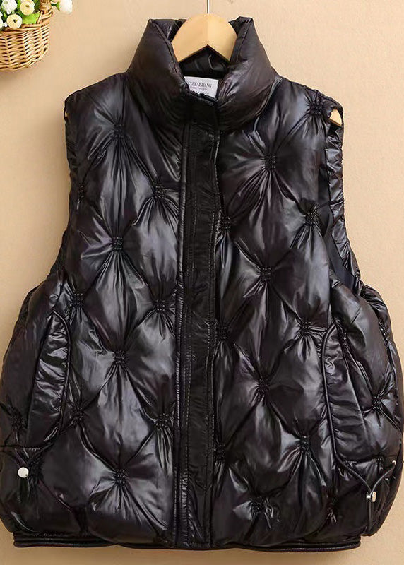 Simple Black Stand Collar Pockets Fine Cotton Filled Waistcoat Winter RK015 ABC