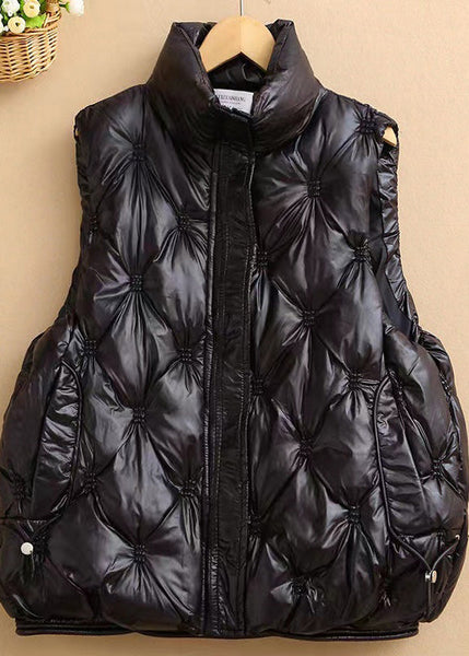 Simple Black Stand Collar Pockets Fine Cotton Filled Waistcoat Winter RK015 ABC