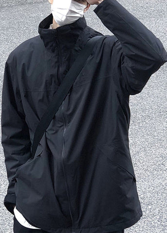 Up Coat Solid Men Zip Spring Simple Cotton Collar Stand Black FashionChic