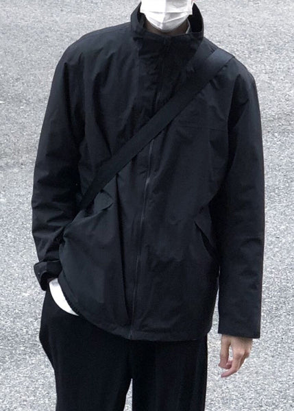 Up Coat Solid Men Zip Spring Simple Cotton Collar Stand Black FashionChic