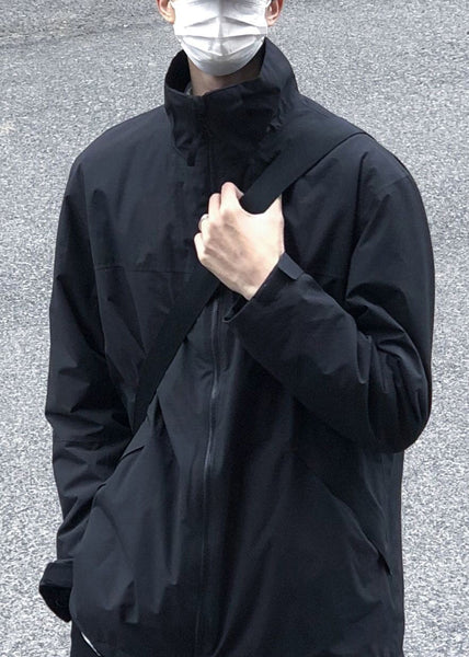 Up Coat Solid Men Zip Spring Simple Cotton Collar Stand Black FashionChic