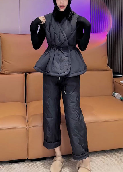 Simple Black Turtleneck Elastic Waist Fine Cotton Filled Three Pieces Set Spring YW024 ABC