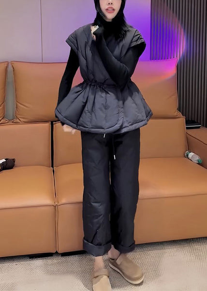 Simple Black Turtleneck Elastic Waist Fine Cotton Filled Three Pieces Set Spring YW024 ABC