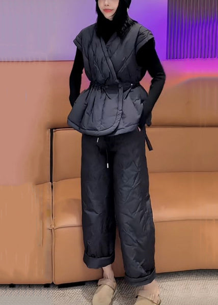 Simple Black Turtleneck Elastic Waist Fine Cotton Filled Three Pieces Set Spring YW024 ABC