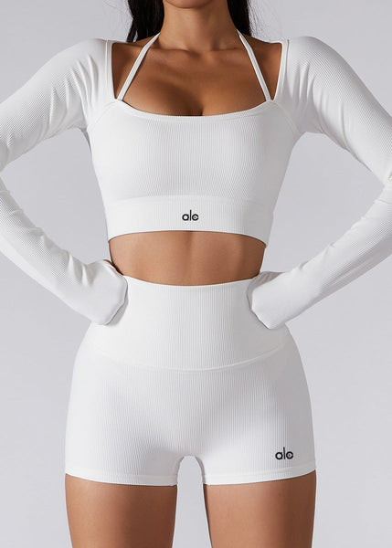 Black Neck Set Bra Simple U And Leggings Yoga Suit FashionChic