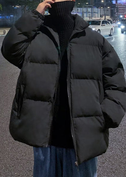 Simple Black Zip Up Pockets Solid Men Parka WinterRM012 ABC