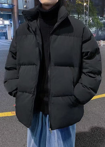 Simple Black Zip Up Pockets Solid Men Parka WinterRM012 ABC