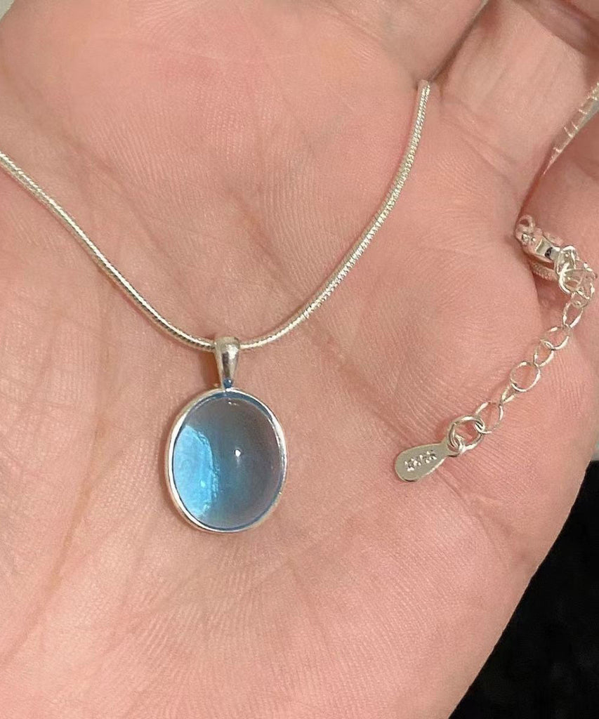 Simple Blue Alloy Gem Stone Pendant Necklace KX1030 Ada Fashion