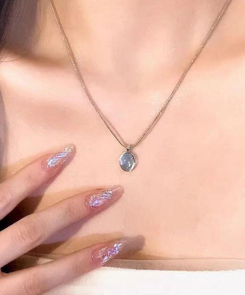 Simple Blue Alloy Gem Stone Pendant Necklace KX1030 Ada Fashion