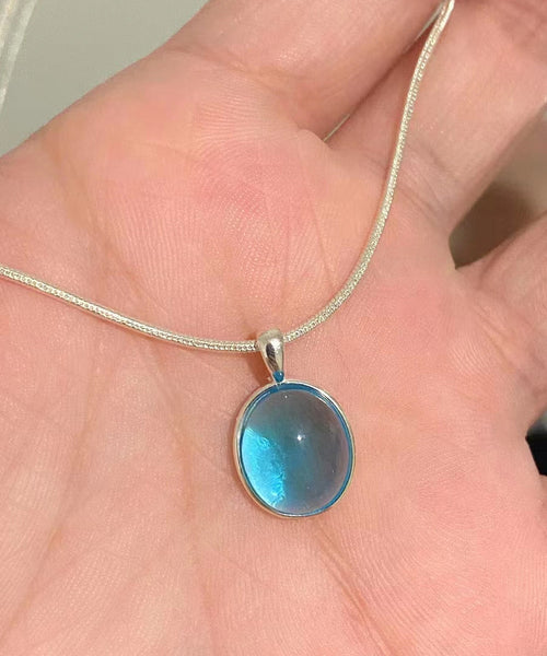 Simple Blue Alloy Gem Stone Pendant Necklace KX1030 Ada Fashion