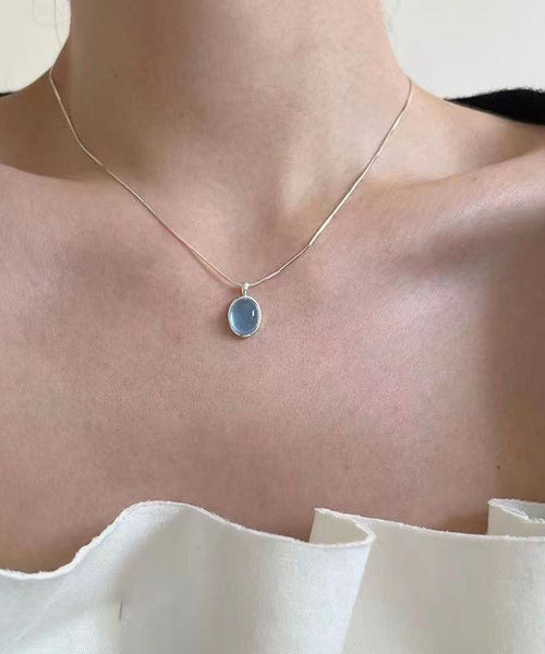 Simple Blue Alloy Gem Stone Pendant Necklace KX1030 Ada Fashion