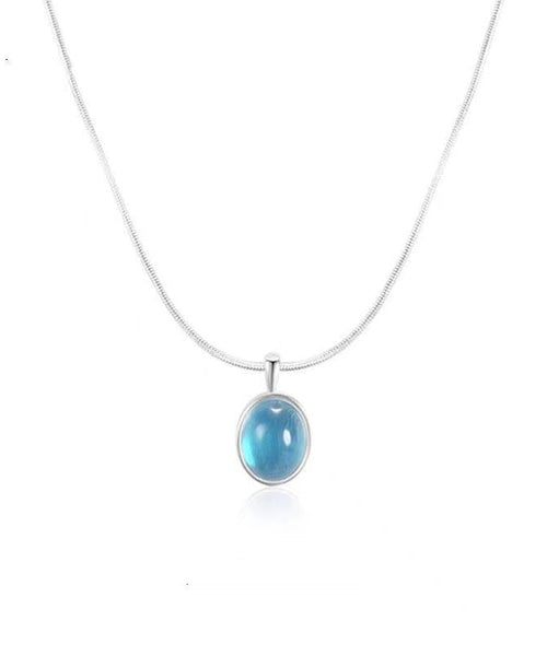Simple Blue Alloy Gem Stone Pendant Necklace KX1030 Ada Fashion