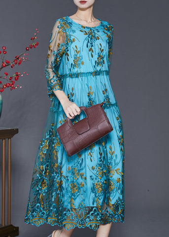 Simple Blue Embroidered Tulle Vacation Dresses Summer SD1088 Ada Fashion