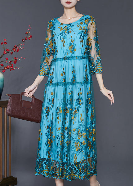 Simple Blue Embroidered Tulle Vacation Dresses Summer SD1088 Ada Fashion