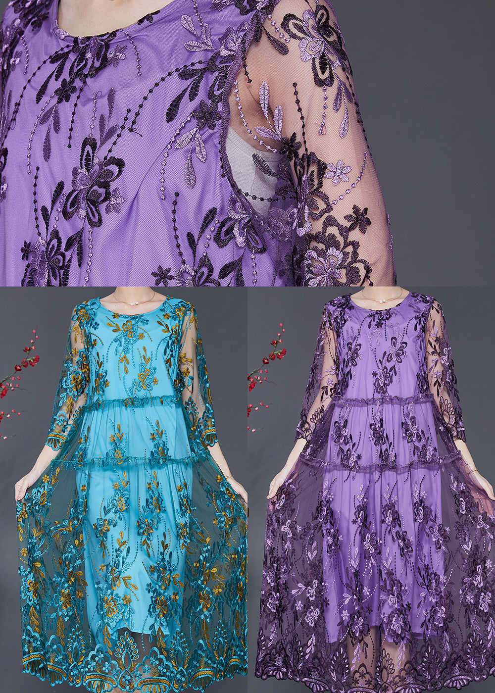 Simple Blue Embroidered Tulle Vacation Dresses Summer SD1088 Ada Fashion