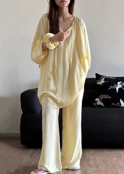 Two Piece O Set Cotton Up Lace Pajamas Blue Neck Simple Solid FashionChic