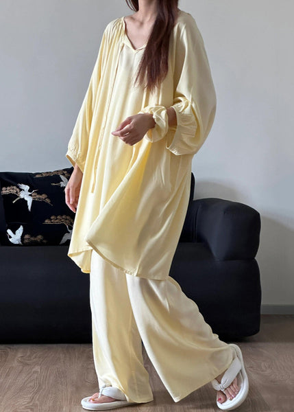 Two Piece O Set Cotton Up Lace Pajamas Blue Neck Simple Solid FashionChic