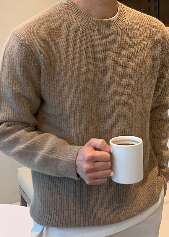 Simple Blue O Neck Solid Knit Mens Sweaters Spring TK015