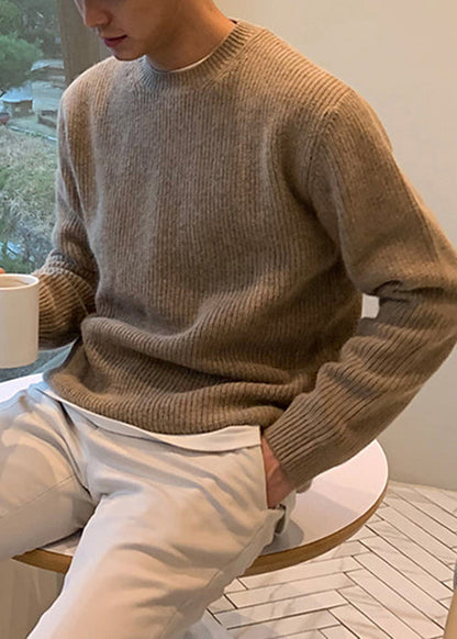 Simple Blue O Neck Solid Knit Mens Sweaters Spring TK015