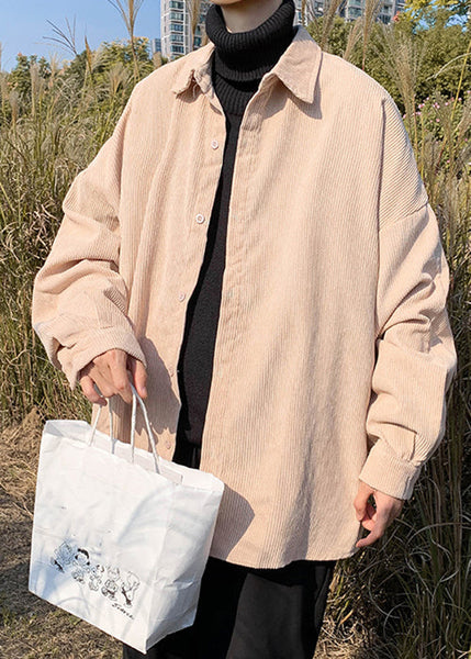 Simple Collar Peter Shirts Corduroy Button Blue Coat Mens Pan FashionChic