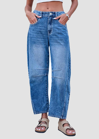 Waist Denim Summer Simple High Pants Blue Crop Pockets FashionChic