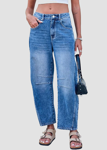 Waist Denim Summer Simple High Pants Blue Crop Pockets FashionChic