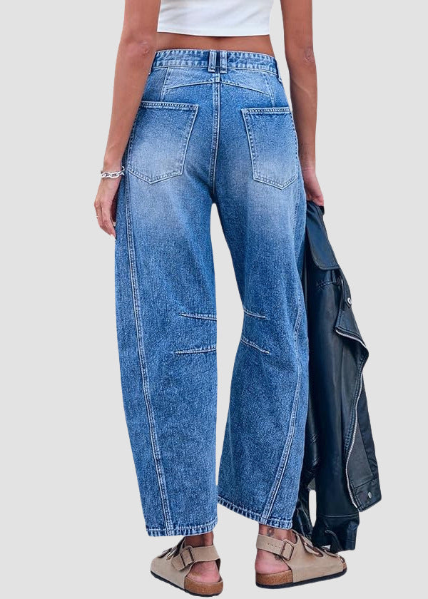 Waist Denim Summer Simple High Pants Blue Crop Pockets FashionChic