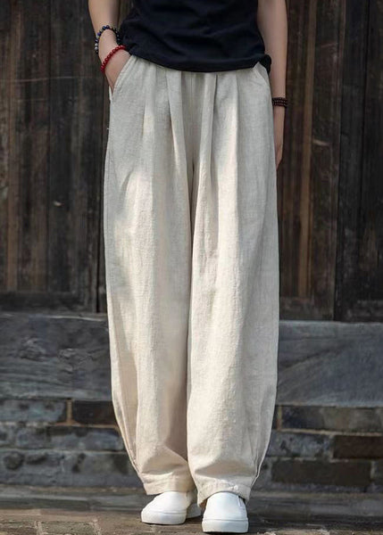 Simple Blue Pockets Solid Linen Pants Summer QE022 MZF-LPTS240927