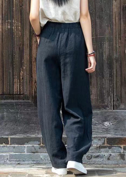 Simple Blue Pockets Solid Linen Pants Summer QE022 MZF-LPTS240927