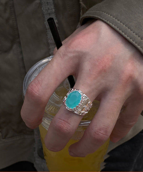 Blue steel Stainless Simple Rings Crystal FashionChic