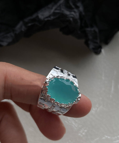 Blue steel Stainless Simple Rings Crystal FashionChic