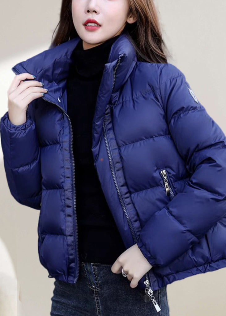 Simple Blue Stand Collar Zip Up Solid Down Coat Winter WL012 OM-CS241108