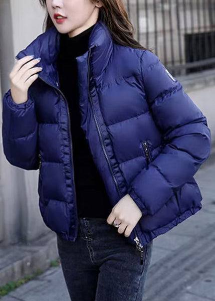 Simple Blue Stand Collar Zip Up Solid Down Coat Winter ER019 ABC