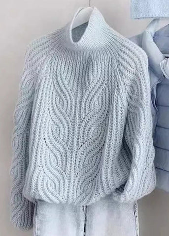 Simple Blue Turtleneck Hollow Out Knit Sweaters Spring YW018 ABC