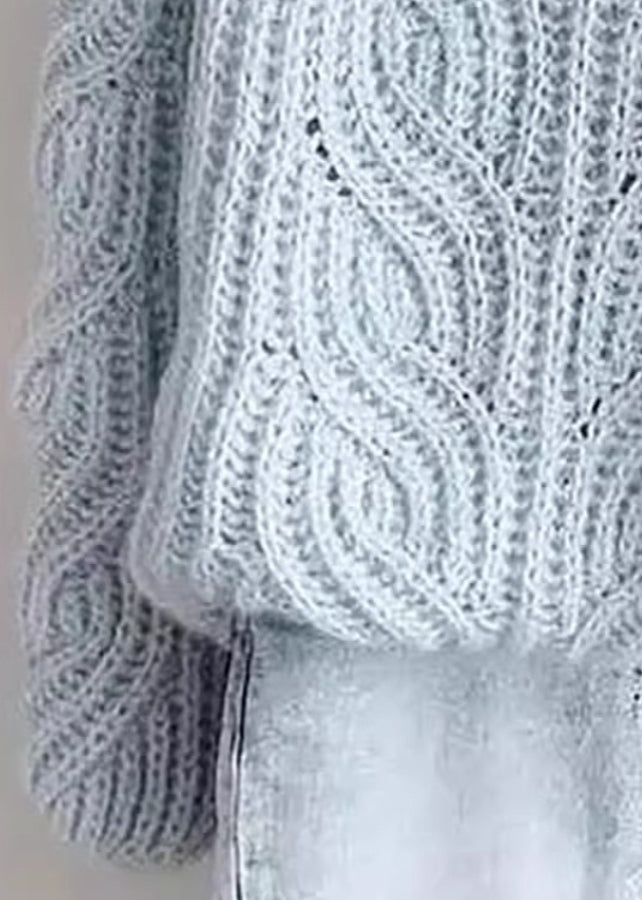 Simple Blue Turtleneck Hollow Out Knit Sweaters Spring YW018 ABC