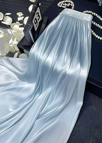Solid Simple Wrinkled Skirt Waist Silk Elastic Summer Blue FashionChic