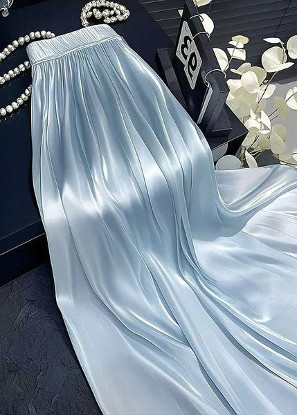 Solid Simple Wrinkled Skirt Waist Silk Elastic Summer Blue FashionChic