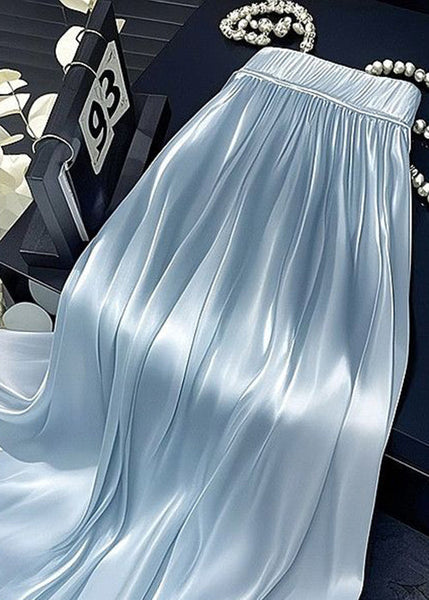 Solid Simple Wrinkled Skirt Waist Silk Elastic Summer Blue FashionChic