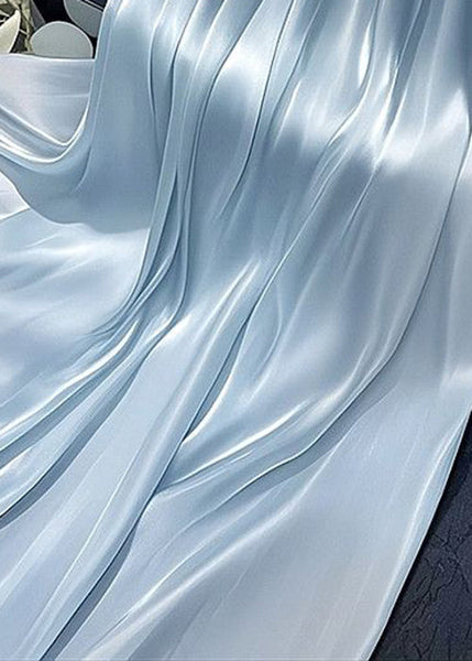 Solid Simple Wrinkled Skirt Waist Silk Elastic Summer Blue FashionChic