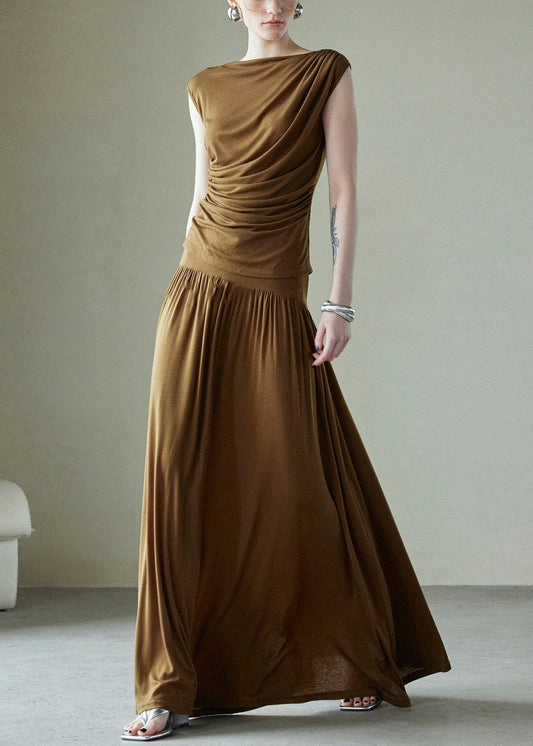 Cotton Design Wrinkled Pieces Brown Simple Set Original Two FashionChic