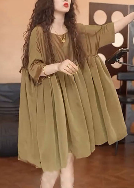 Dress Oversized Day Brown Simple Chiffon Summer FashionChic