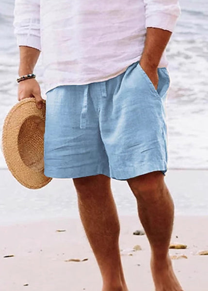 Simple Waist Cotton Pockets Shorts Solid Summer Brown Men Elastic FashionChic