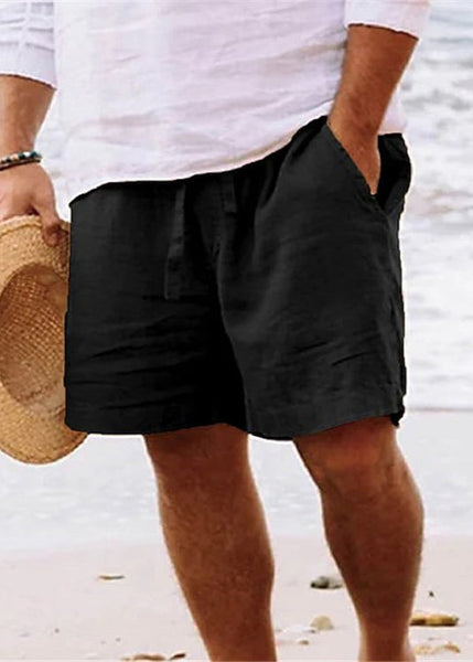 Simple Waist Cotton Pockets Shorts Solid Summer Brown Men Elastic FashionChic