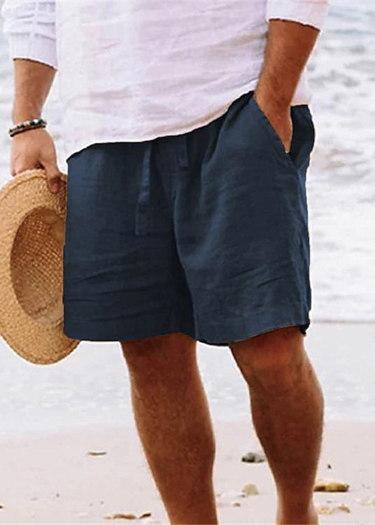 Simple Waist Cotton Pockets Shorts Solid Summer Brown Men Elastic FashionChic