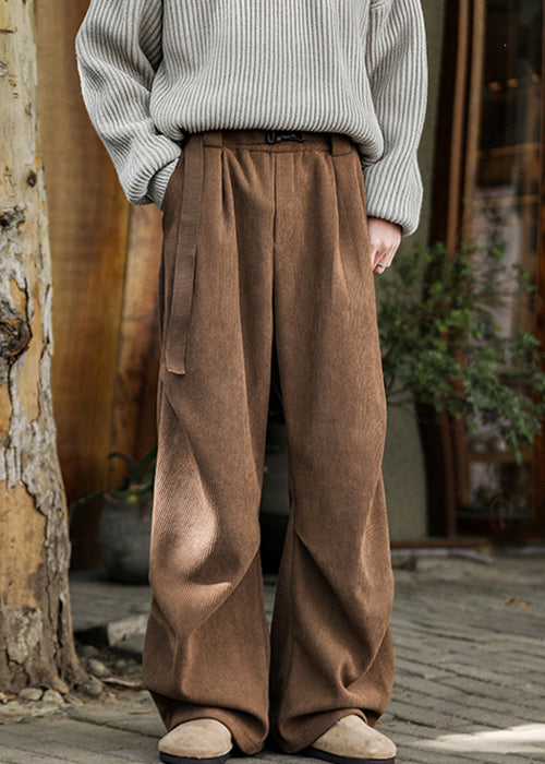 Simple Brown Pockets High Waist Warm Fleece Corduroy Men Pants Spring RM023 ABC
