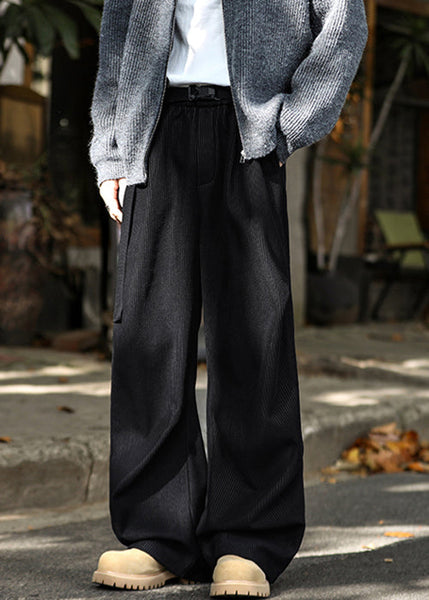 Simple Brown Pockets High Waist Warm Fleece Corduroy Men Pants Spring RM023 ABC