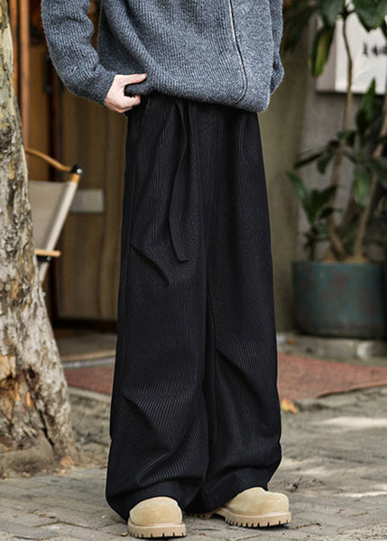 Simple Brown Pockets High Waist Warm Fleece Corduroy Men Pants Spring RM023 ABC