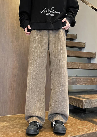 Chenille Mens Fall Pockets Brown Pants Solid Waist Simple Elastic FashionChic
